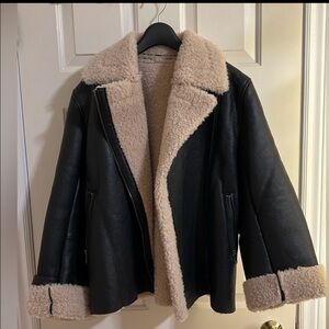 Women's Real leather Shearling Jacket- luxury brand Sample unfinished design